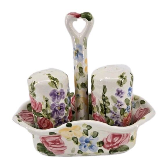 Whimsical Floral Fairy English Garden Tabletops Unlimited Salt & Pepper, Tray - Picture 1 of 16